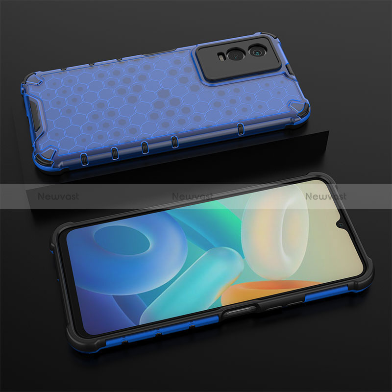 Silicone Transparent Frame Case Cover 360 Degrees AM2 for Vivo Y74s 5G Blue