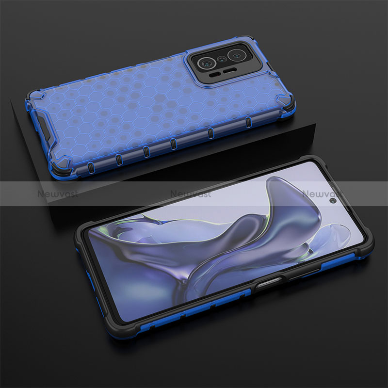 Silicone Transparent Frame Case Cover 360 Degrees AM2 for Xiaomi Mi 11T 5G Blue