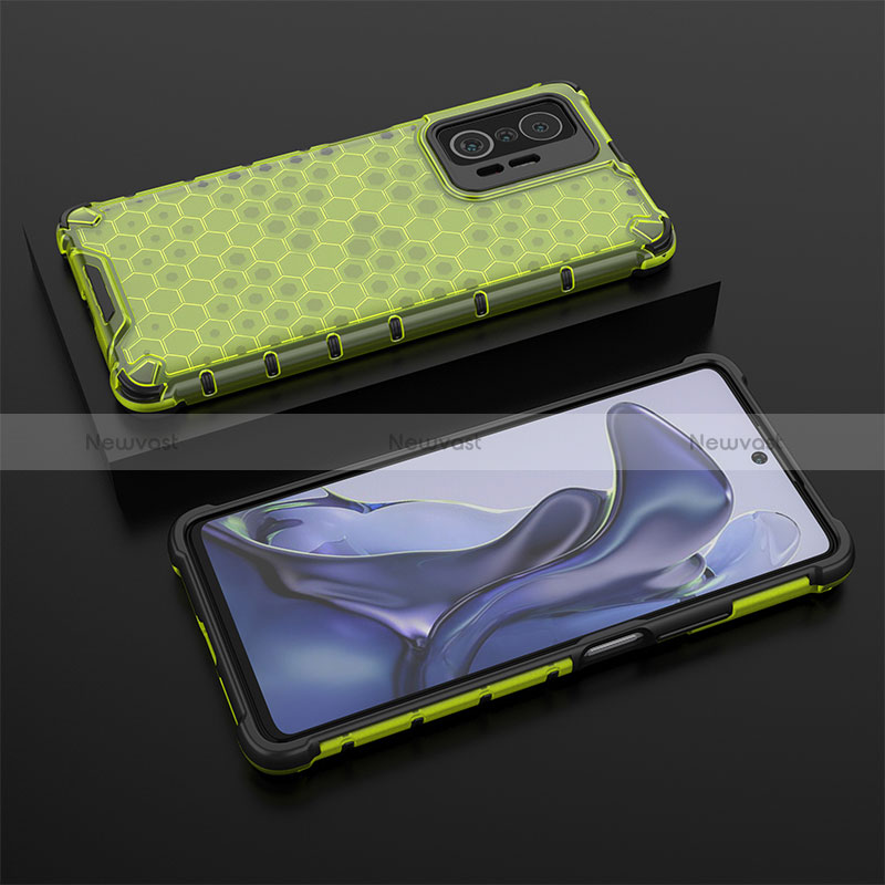 Silicone Transparent Frame Case Cover 360 Degrees AM2 for Xiaomi Mi 11T 5G Green