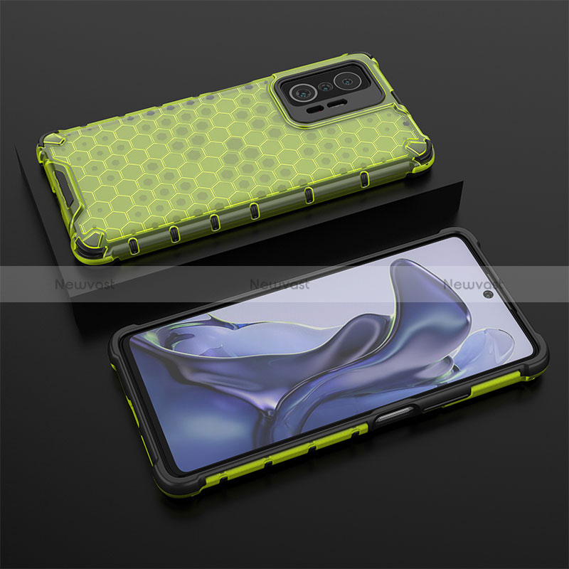 Silicone Transparent Frame Case Cover 360 Degrees AM2 for Xiaomi Mi 11T Pro 5G Green