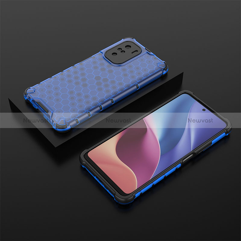 Silicone Transparent Frame Case Cover 360 Degrees AM2 for Xiaomi Poco F3 5G Blue