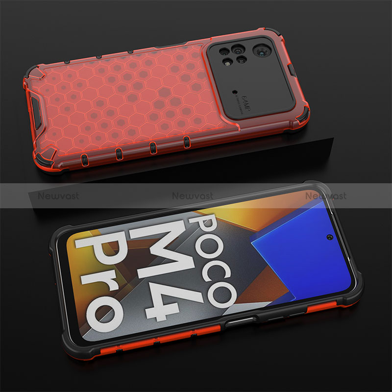 Silicone Transparent Frame Case Cover 360 Degrees AM2 for Xiaomi Poco M4 Pro 4G Red