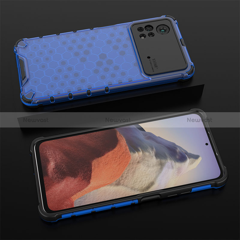 Silicone Transparent Frame Case Cover 360 Degrees AM2 for Xiaomi Poco X4 Pro 5G Blue