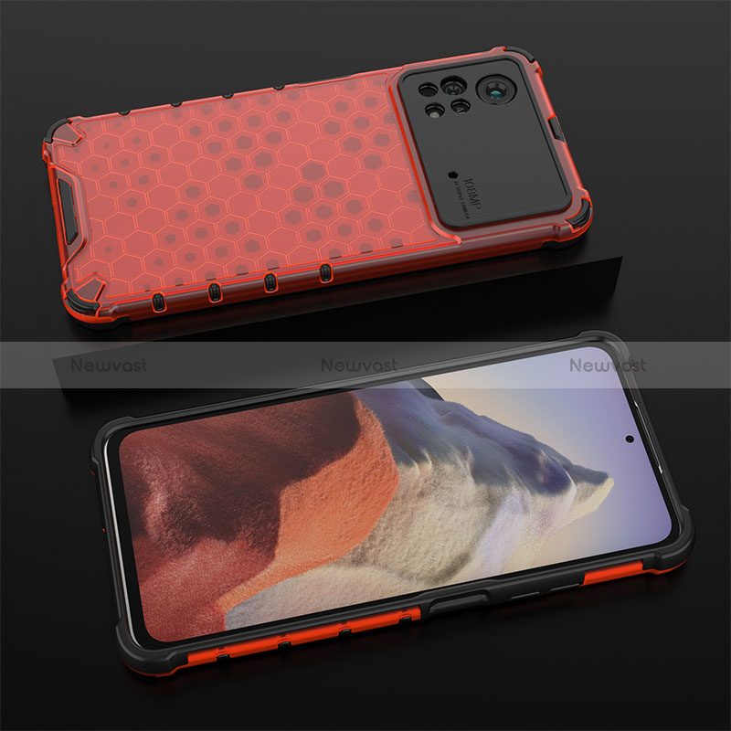 Silicone Transparent Frame Case Cover 360 Degrees AM2 for Xiaomi Poco X4 Pro 5G Red