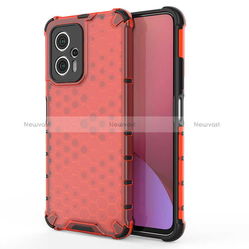 Silicone Transparent Frame Case Cover 360 Degrees AM2 for Xiaomi Redmi Note 11T Pro 5G Red