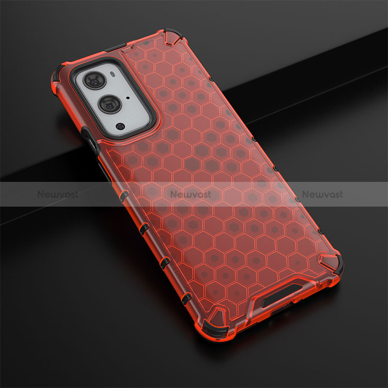 Silicone Transparent Frame Case Cover 360 Degrees AM3 for OnePlus 9 Pro 5G Red