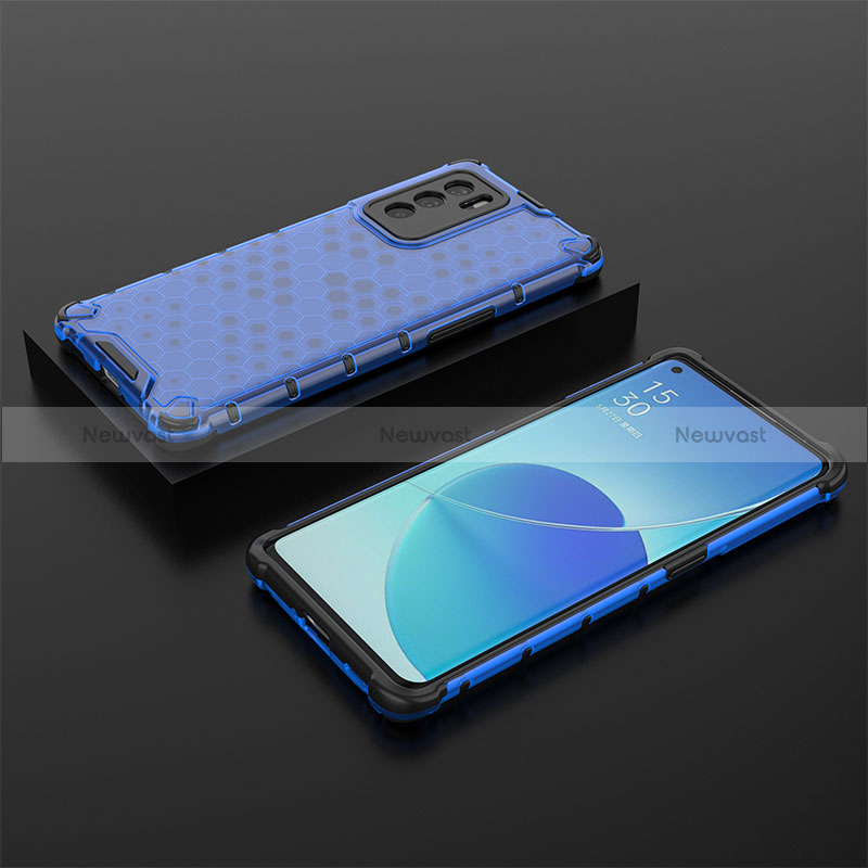 Silicone Transparent Frame Case Cover 360 Degrees AM3 for Oppo Reno6 Pro 5G India Blue