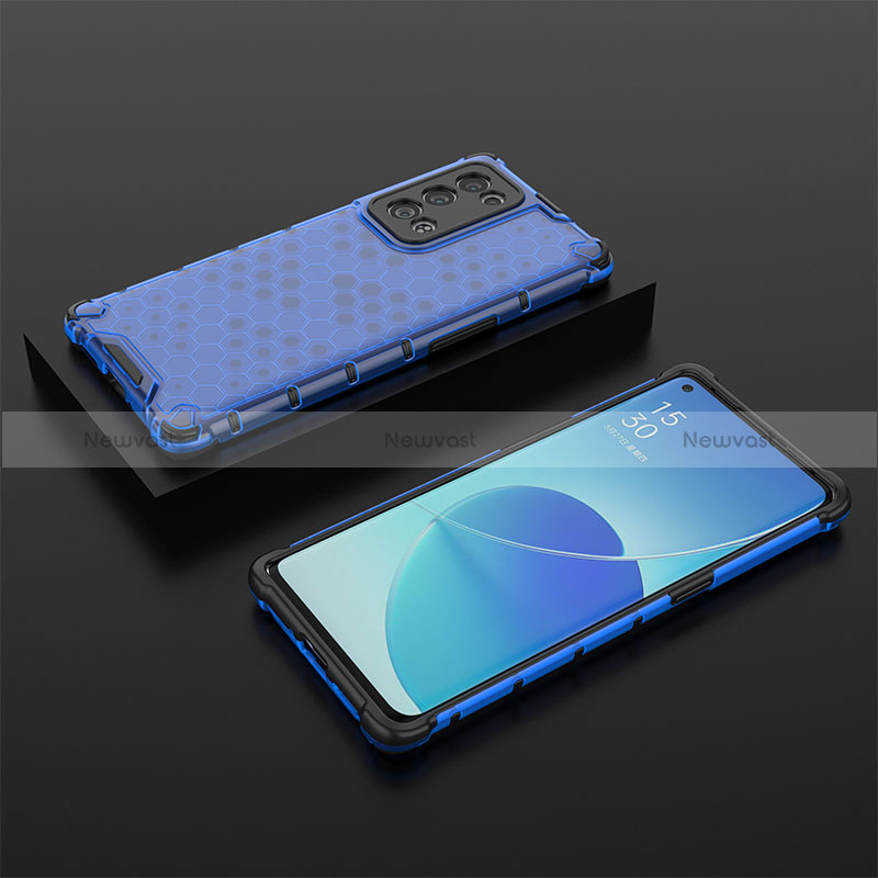 Silicone Transparent Frame Case Cover 360 Degrees AM3 for Oppo Reno6 Pro+ Plus 5G Blue