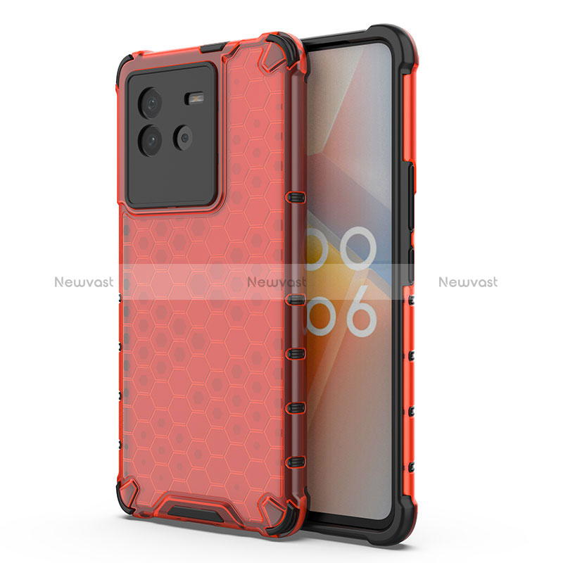 Silicone Transparent Frame Case Cover 360 Degrees AM3 for Vivo iQOO Neo6 5G Red