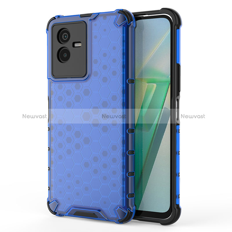 Silicone Transparent Frame Case Cover 360 Degrees AM3 for Vivo T2x 5G Blue