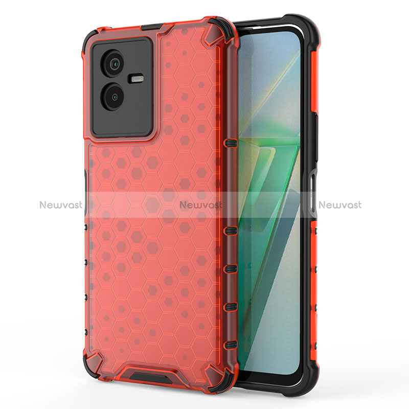 Silicone Transparent Frame Case Cover 360 Degrees AM3 for Vivo T2x 5G Red