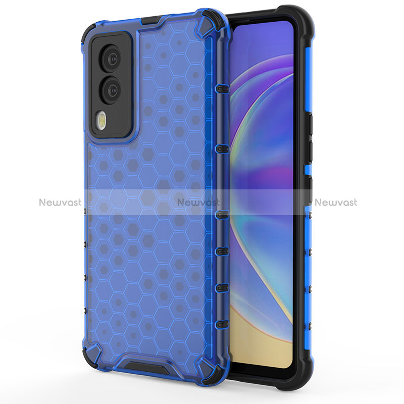 Silicone Transparent Frame Case Cover 360 Degrees AM3 for Vivo V21e 5G Blue