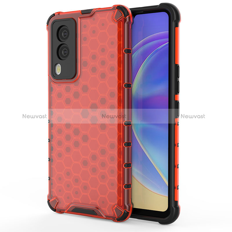 Silicone Transparent Frame Case Cover 360 Degrees AM3 for Vivo V21e 5G Red