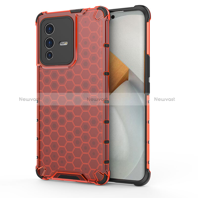 Silicone Transparent Frame Case Cover 360 Degrees AM3 for Vivo V23 Pro 5G Red