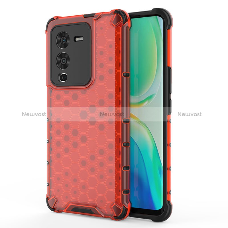 Silicone Transparent Frame Case Cover 360 Degrees AM3 for Vivo V25 Pro 5G Red