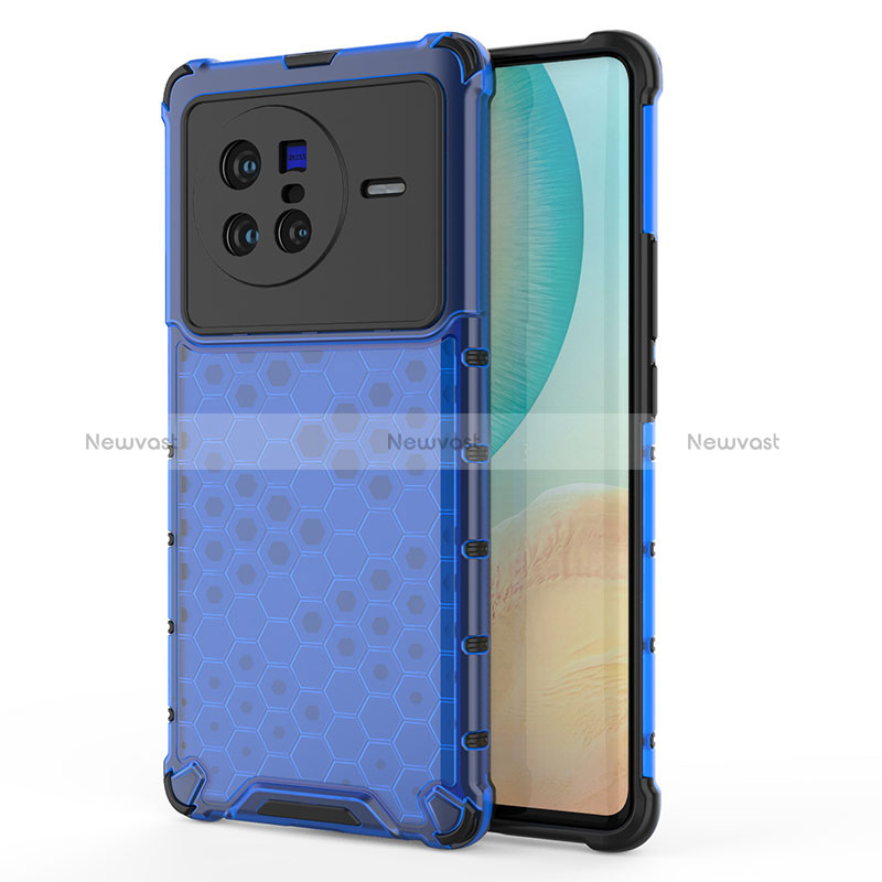 Silicone Transparent Frame Case Cover 360 Degrees AM3 for Vivo X80 5G Blue