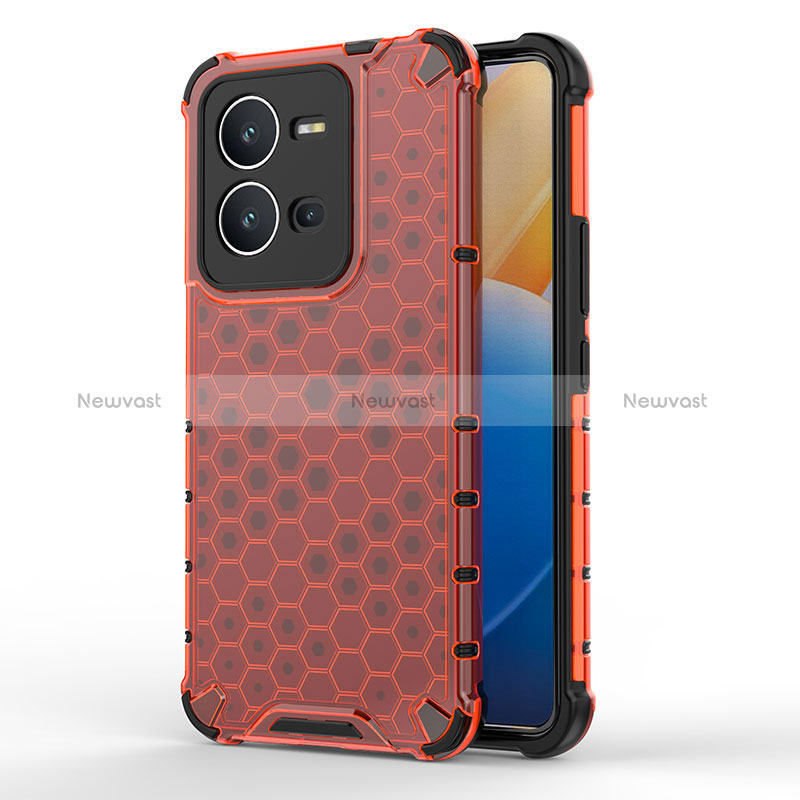 Silicone Transparent Frame Case Cover 360 Degrees AM3 for Vivo X80 Lite 5G Red