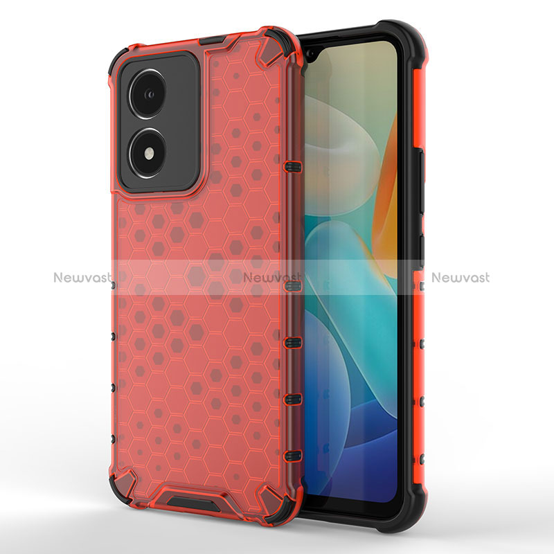 Silicone Transparent Frame Case Cover 360 Degrees AM3 for Vivo Y02S Red