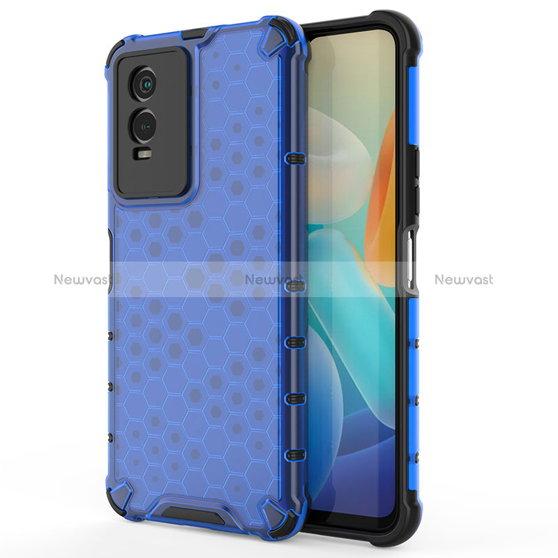 Silicone Transparent Frame Case Cover 360 Degrees AM3 for Vivo Y74s 5G Blue