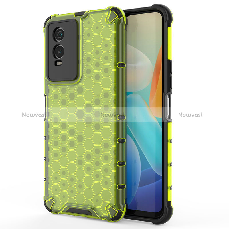 Silicone Transparent Frame Case Cover 360 Degrees AM3 for Vivo Y76s 5G Green