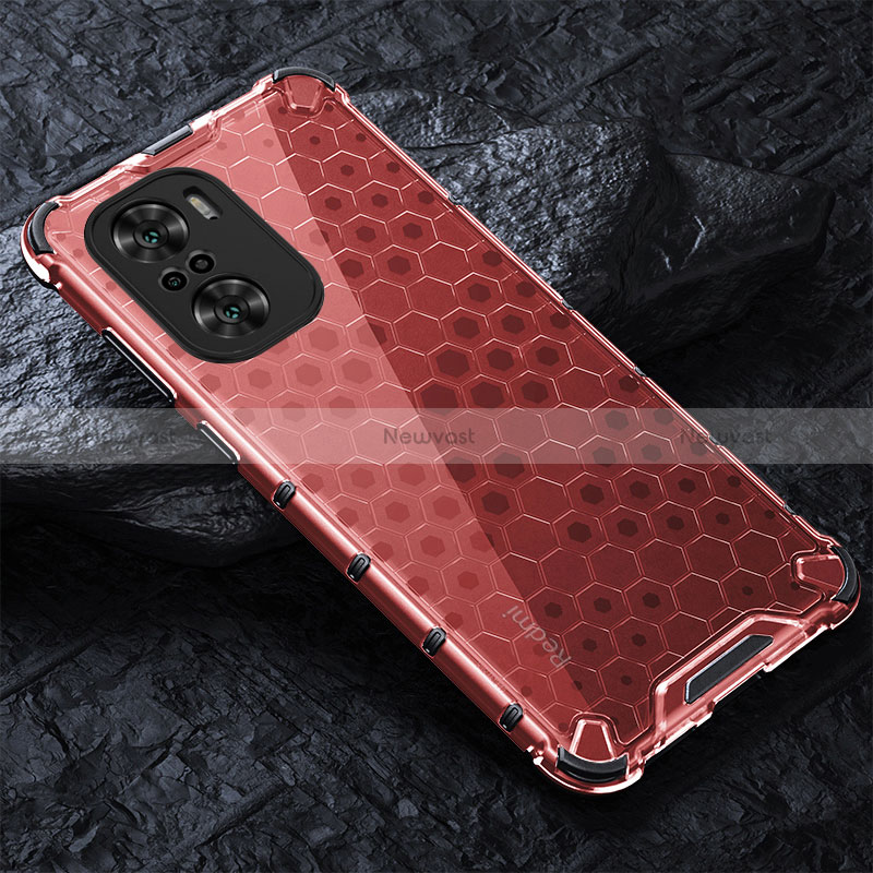 Silicone Transparent Frame Case Cover 360 Degrees AM3 for Xiaomi Poco F3 5G Red
