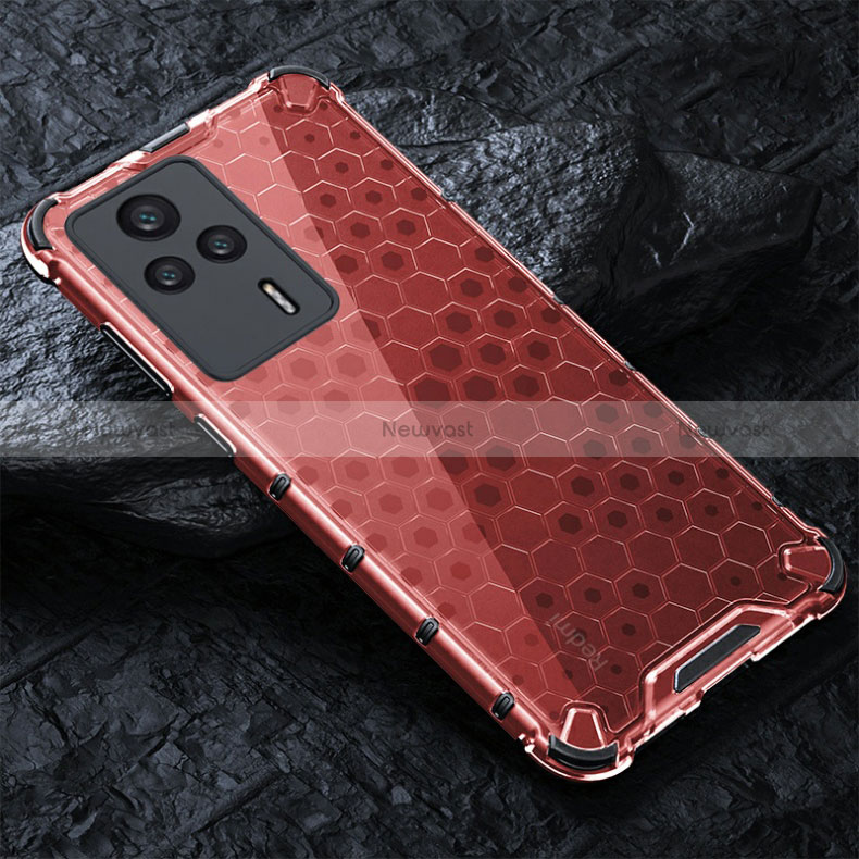 Silicone Transparent Frame Case Cover 360 Degrees AM3 for Xiaomi Redmi K60E 5G Red