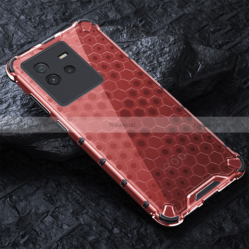 Silicone Transparent Frame Case Cover 360 Degrees AM4 for Vivo iQOO Neo6 5G Red