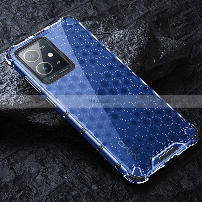 Silicone Transparent Frame Case Cover 360 Degrees AM4 for Vivo iQOO Z6 5G Blue