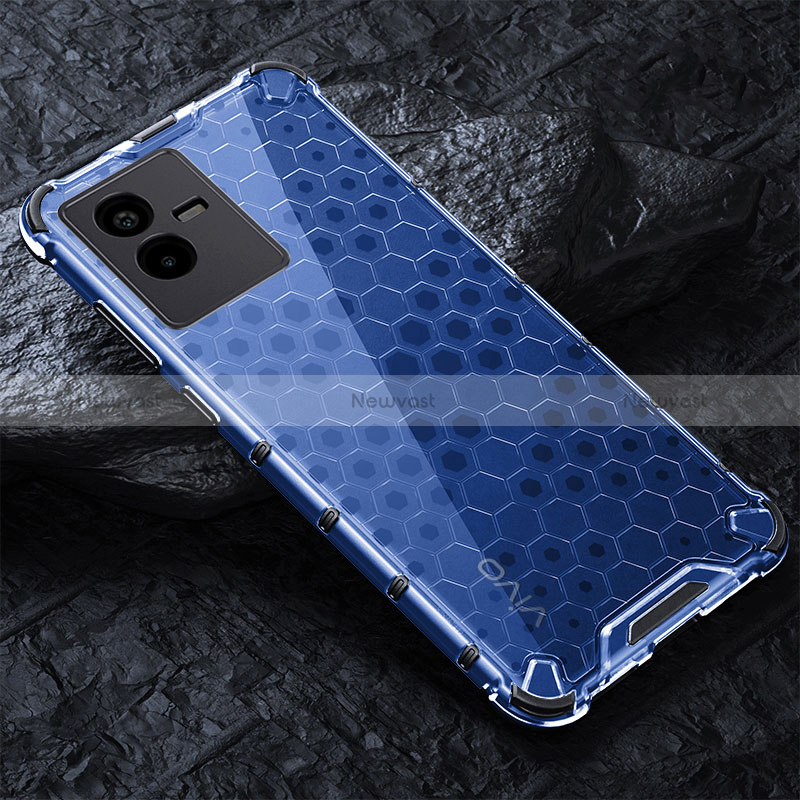 Silicone Transparent Frame Case Cover 360 Degrees AM4 for Vivo iQOO Z6x Blue