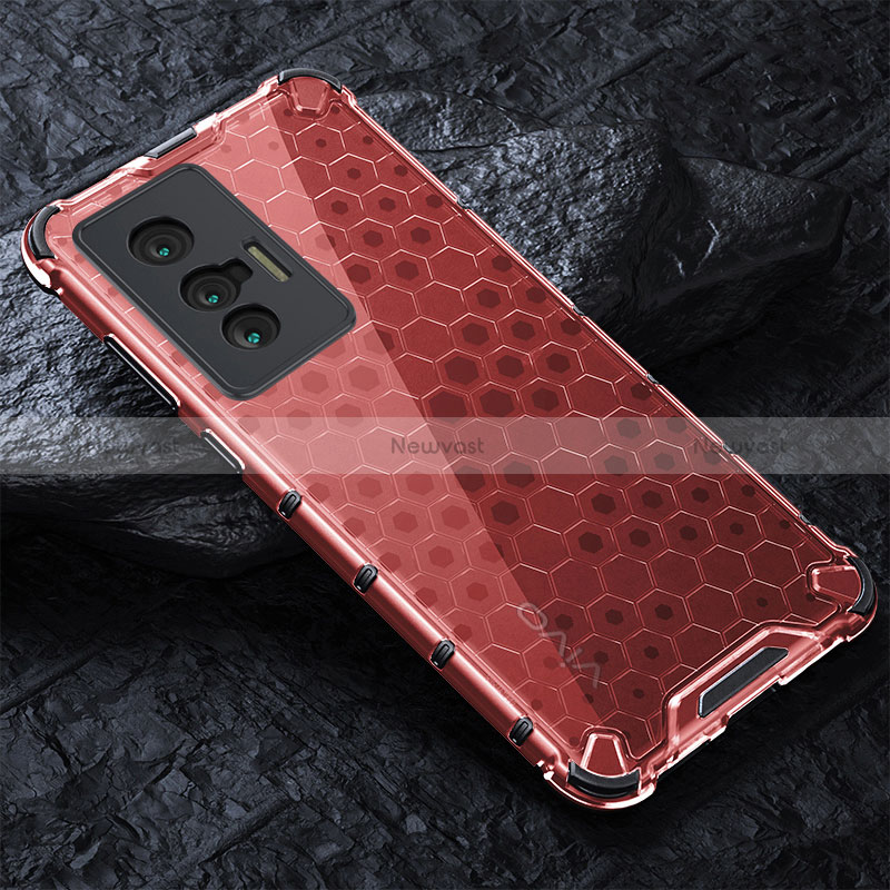 Silicone Transparent Frame Case Cover 360 Degrees AM4 for Vivo X70t Red