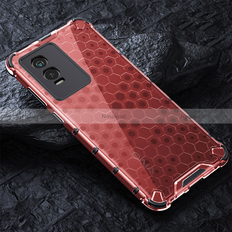 Silicone Transparent Frame Case Cover 360 Degrees AM4 for Vivo Y74s 5G Red