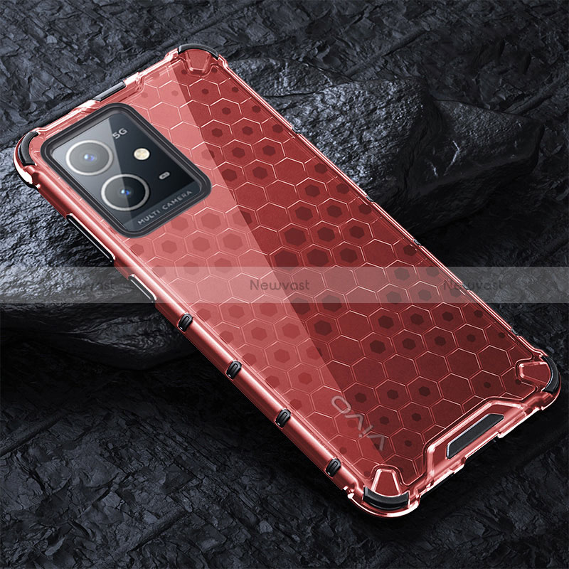 Silicone Transparent Frame Case Cover 360 Degrees AM4 for Vivo Y75 5G Red