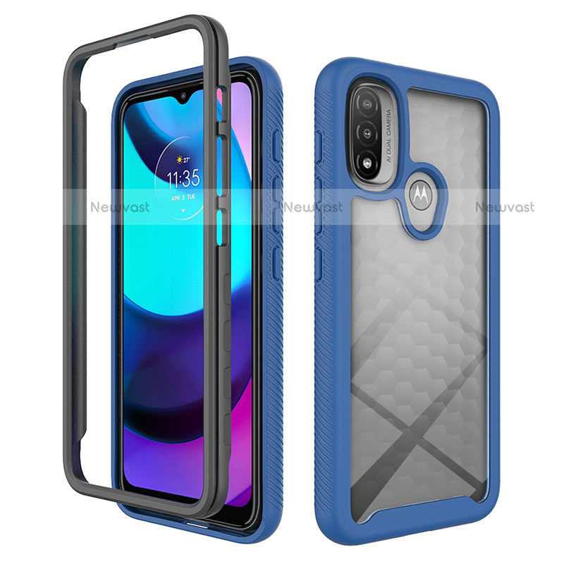 Silicone Transparent Frame Case Cover 360 Degrees for Motorola Moto E20 Blue