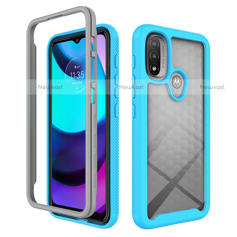 Silicone Transparent Frame Case Cover 360 Degrees for Motorola Moto E40 Cyan