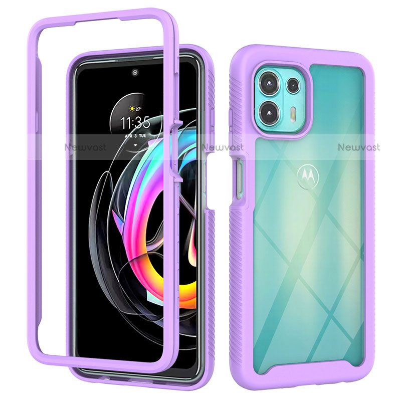 Silicone Transparent Frame Case Cover 360 Degrees for Motorola Moto Edge 20 Lite 5G Purple