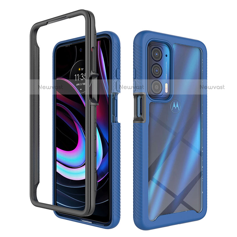 Silicone Transparent Frame Case Cover 360 Degrees for Motorola Moto Edge (2021) 5G Blue