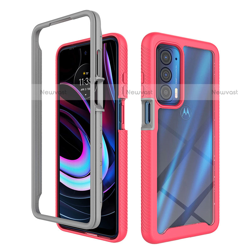 Silicone Transparent Frame Case Cover 360 Degrees for Motorola Moto Edge (2021) 5G Hot Pink