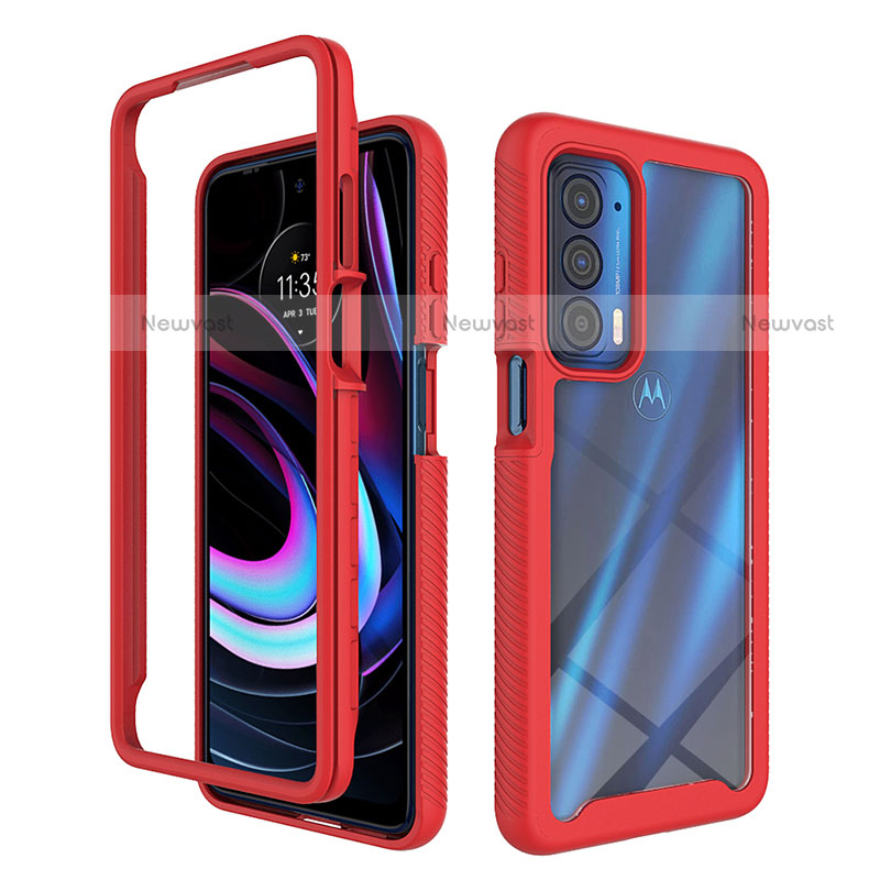 Silicone Transparent Frame Case Cover 360 Degrees for Motorola Moto Edge (2021) 5G Red