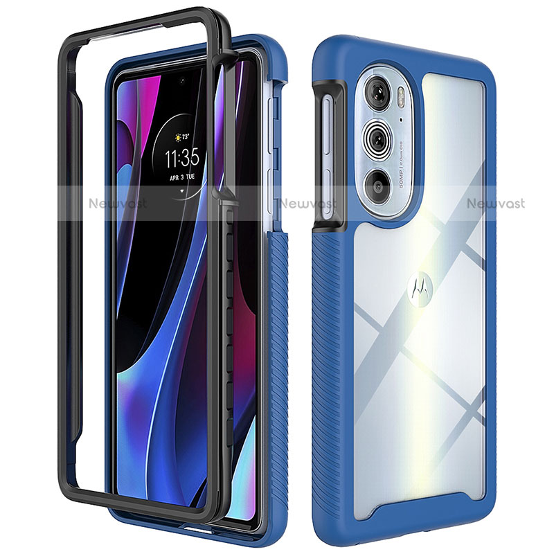 Silicone Transparent Frame Case Cover 360 Degrees for Motorola Moto Edge 30 Pro 5G Blue