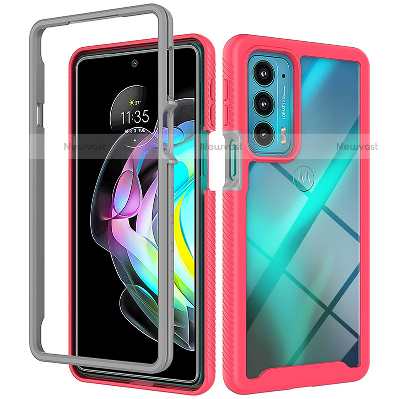 Silicone Transparent Frame Case Cover 360 Degrees for Motorola Moto Edge Lite 5G Hot Pink