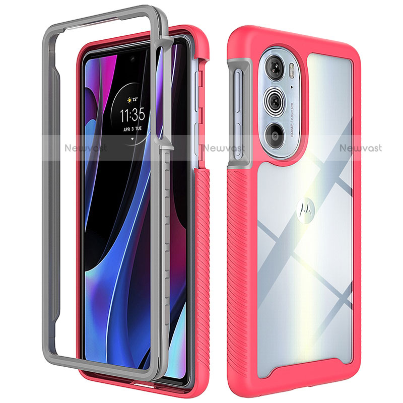 Silicone Transparent Frame Case Cover 360 Degrees for Motorola Moto Edge Plus (2022) 5G Hot Pink