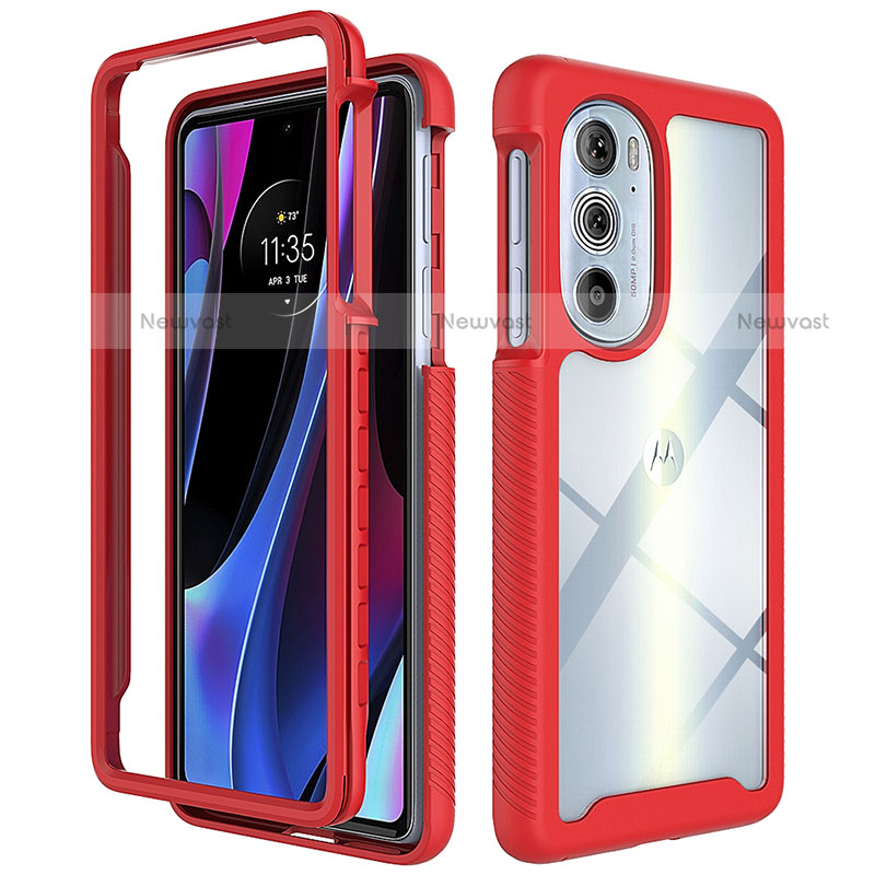 Silicone Transparent Frame Case Cover 360 Degrees for Motorola Moto Edge Plus (2022) 5G Red