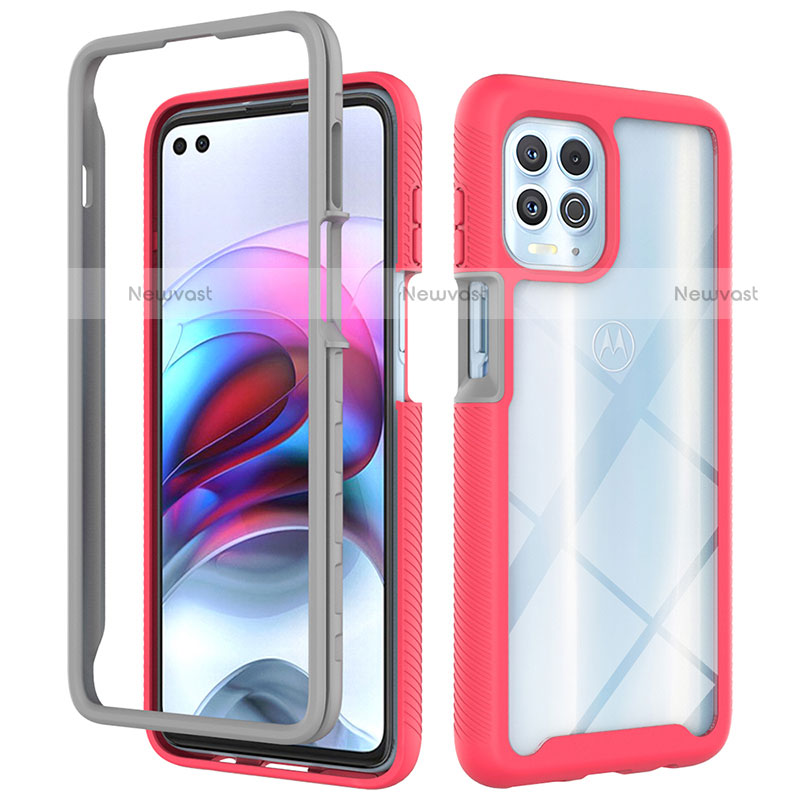 Silicone Transparent Frame Case Cover 360 Degrees for Motorola Moto Edge S 5G Hot Pink