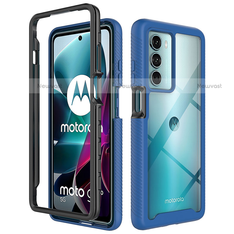 Silicone Transparent Frame Case Cover 360 Degrees for Motorola Moto Edge S30 5G Blue