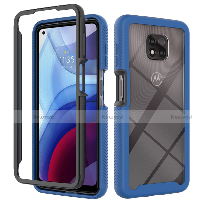 Silicone Transparent Frame Case Cover 360 Degrees for Motorola Moto G Power (2021) Blue