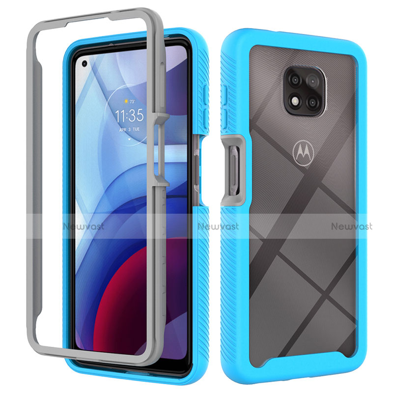 Silicone Transparent Frame Case Cover 360 Degrees for Motorola Moto G Power (2021) Cyan