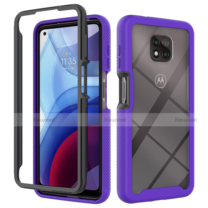 Silicone Transparent Frame Case Cover 360 Degrees for Motorola Moto G Power (2021) Purple