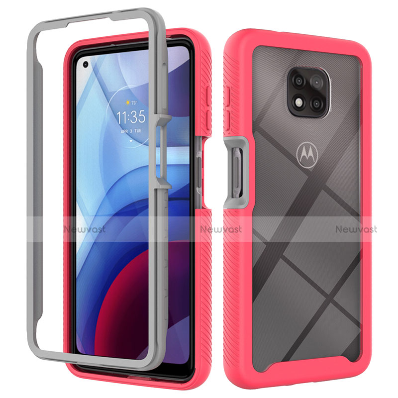Silicone Transparent Frame Case Cover 360 Degrees for Motorola Moto G Power (2021) Red
