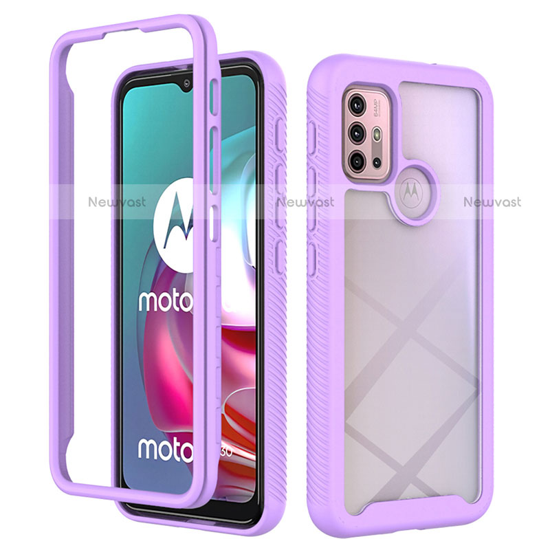 Silicone Transparent Frame Case Cover 360 Degrees for Motorola Moto G10 Power Purple