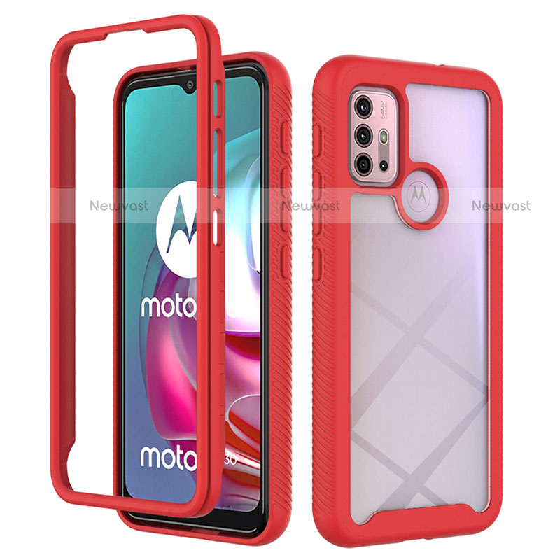 Silicone Transparent Frame Case Cover 360 Degrees for Motorola Moto G10 Power Red